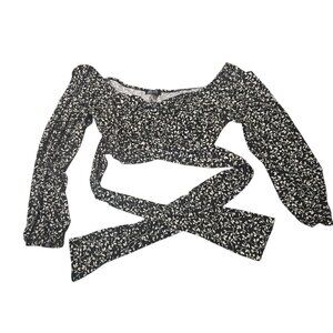 Cropped Long Sleeve Floral Blouse with Sash Medium